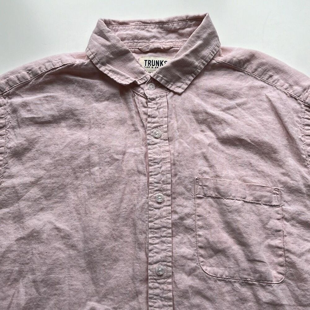 Trunks Linen Button Up Pink Short Sleeve Button Front Shirt Mens XL